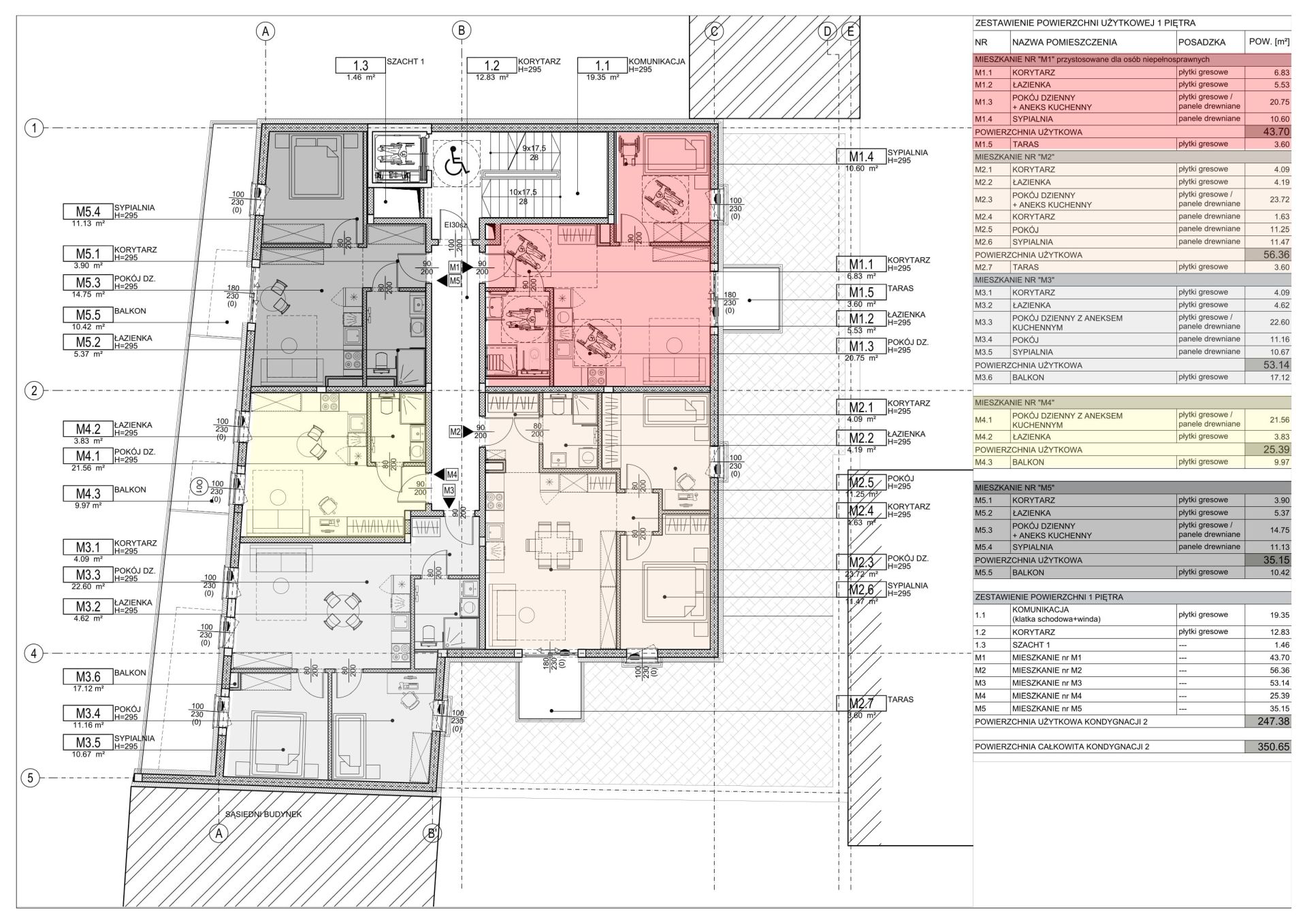 PIĘTRO 1- poszczególne mieszkania